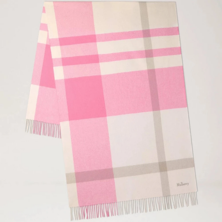 Mulberry Large Check Merino Wool Scarf Blossom Pink & Geranium Pink - Tørklæder - VS4295/889J008