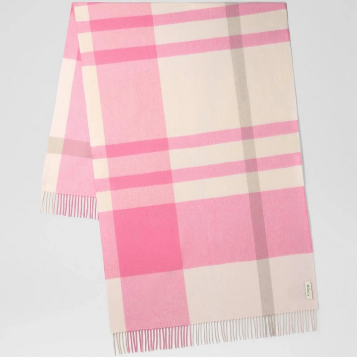 Mulberry Large Check Merino Wool Scarf Blossom Pink & Geranium Pink - Tørklæder - VS4295/889J008