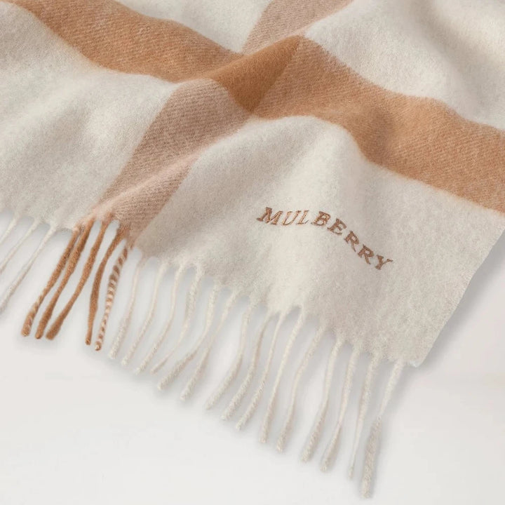 Mulberry Large Check Merino Wool Scarf Pink Peony-Night Sky – produktbillede 2