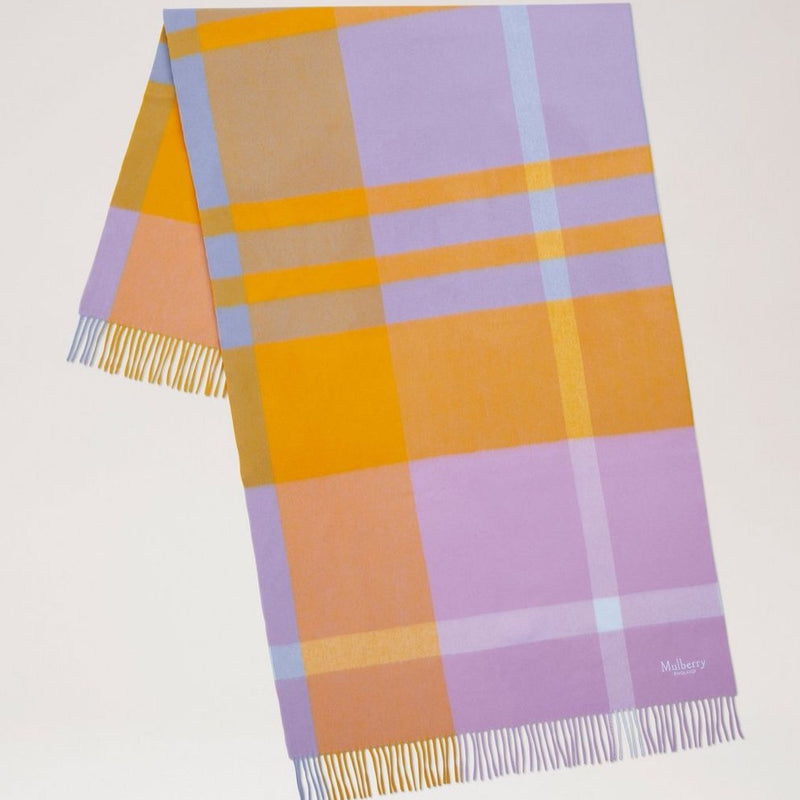 Mulberry Large Check Merino Wool Scarf Powder Rose - Double Yellow