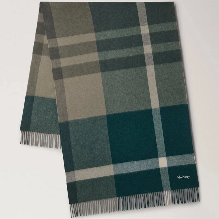 Mulberry Large Check Merino Wool Scarf Mulberry Green & Juniper Green - Tørklæder - VS4295/889Q750