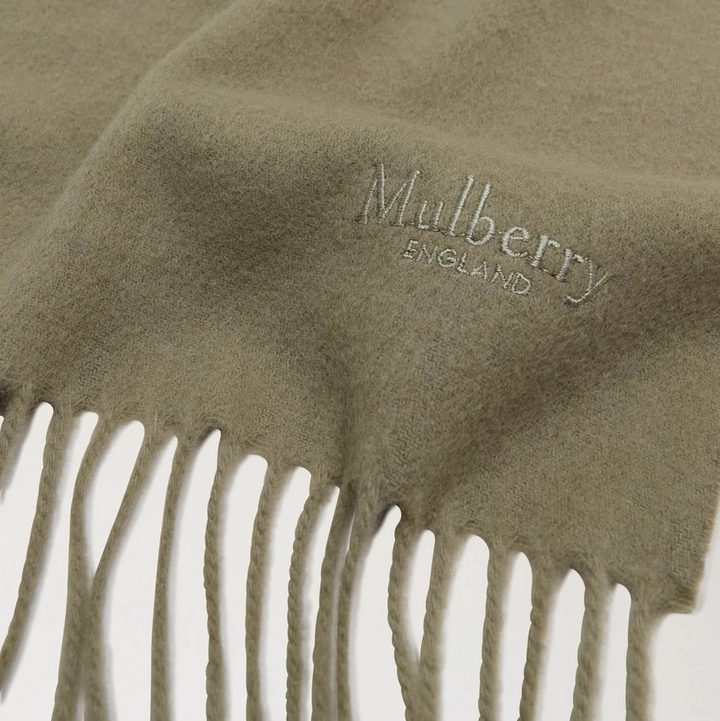 Mulberry Small Solid Merino Wool Scarf Linen Green