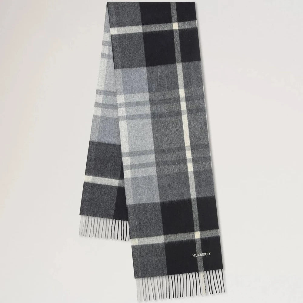 Small Check Merino Wool Scarf - Black & Foggy Grey