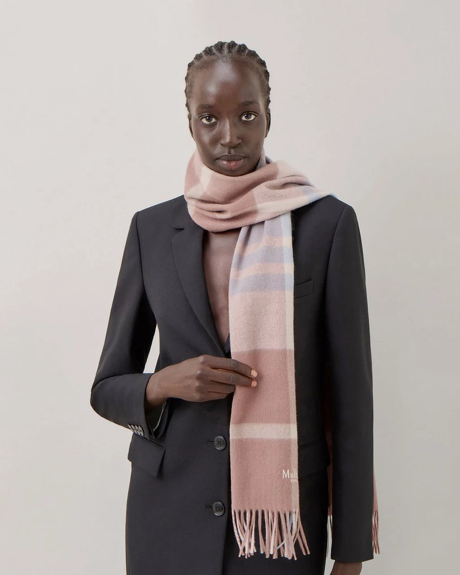 Mulberry Small Check Merino Wool Scarf Autumn Rose-Poplin Blue