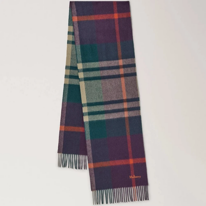 Mulberry Small Check Merino Wool Scarf Juniper Green & Deep Aubergine - Tørklæder - VS4319/890Q751