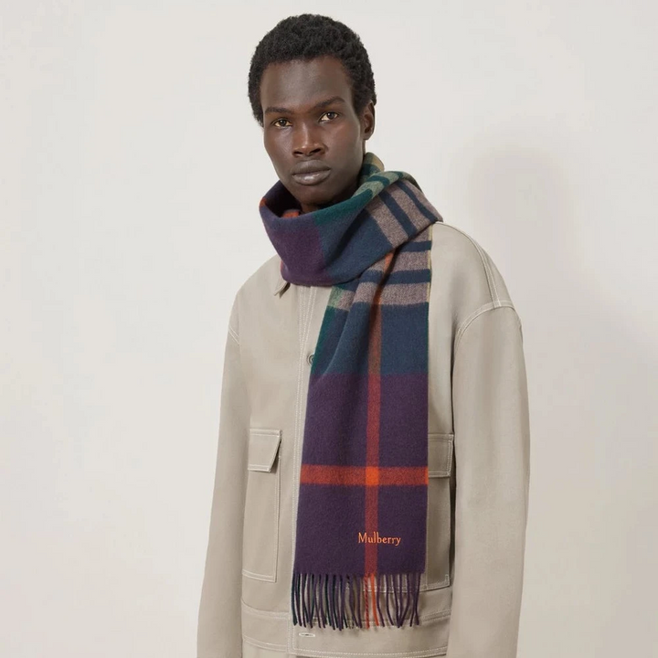 Mulberry Small Check Merino Wool Scarf Juniper Green & Deep Aubergine - Tørklæder - VS4319/890Q751