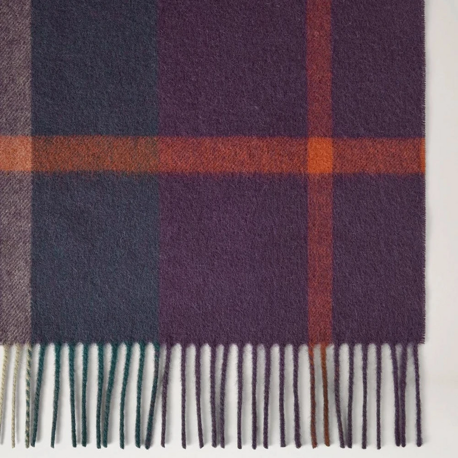 Mulberry Small Check Merino Wool Scarf Juniper Green & Deep Aubergine