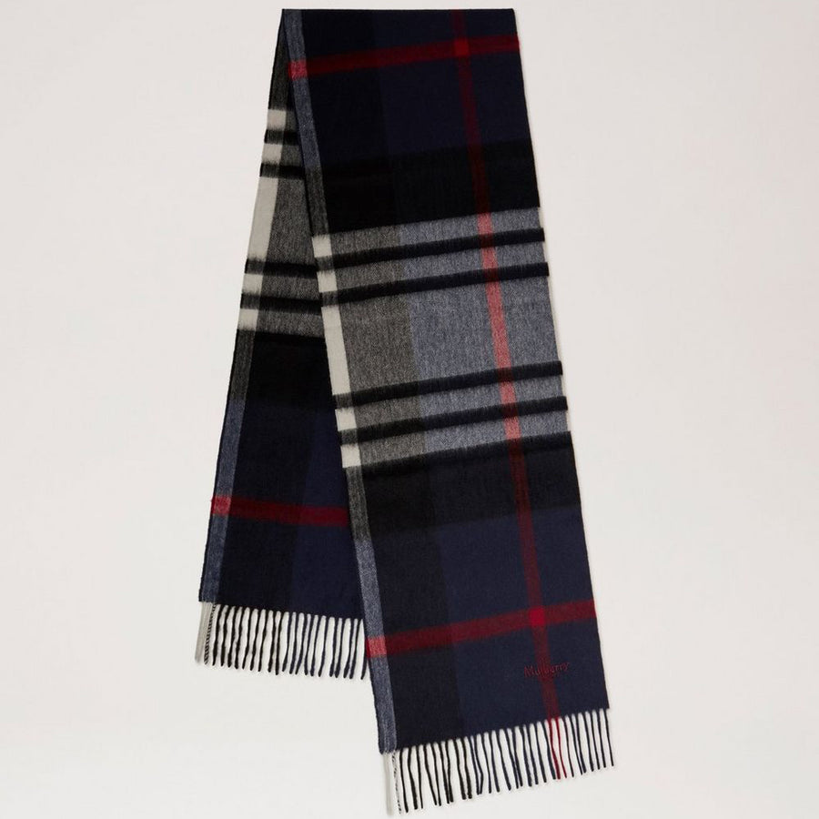Mulberry Small Check Merino Wool Scarf Night Sky-Lancaster Red