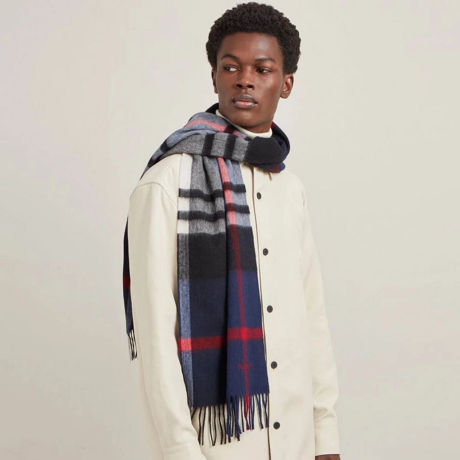 Mulberry Small Check Merino Wool Scarf Night Sky-Lancaster Red