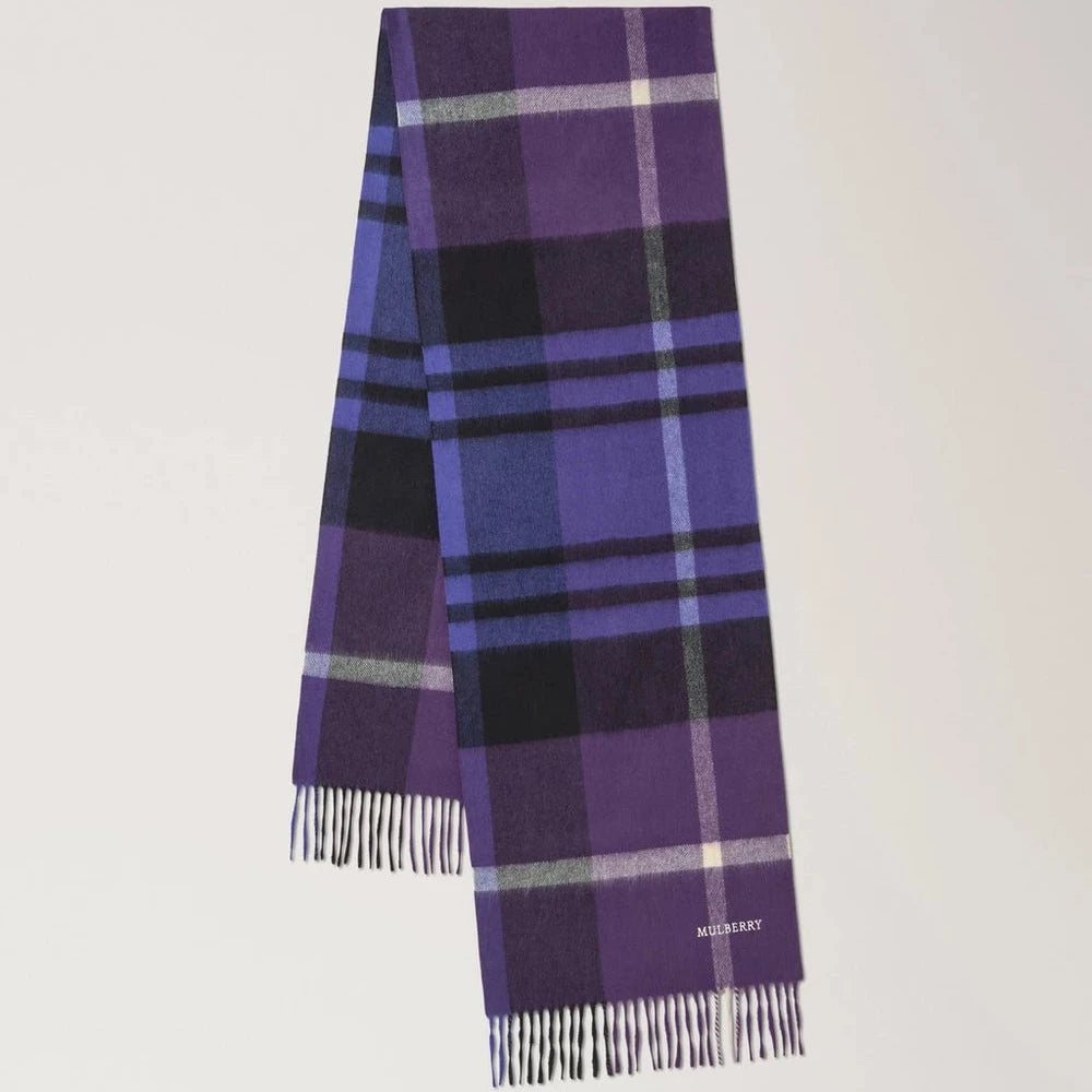 Mulberry Small Check Merino Wool Scarf -  Lilac & Amethyst