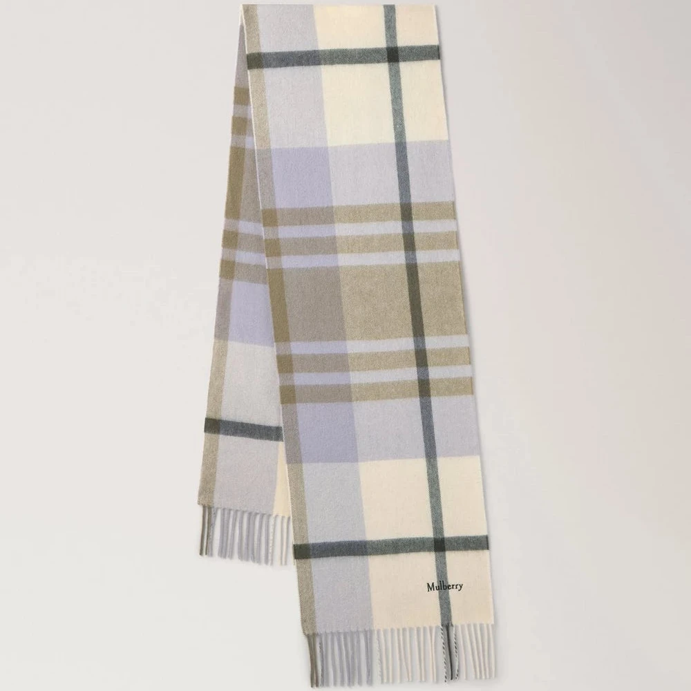Mulberry Small Check Merino Wool Scarf Eggshell & Olive