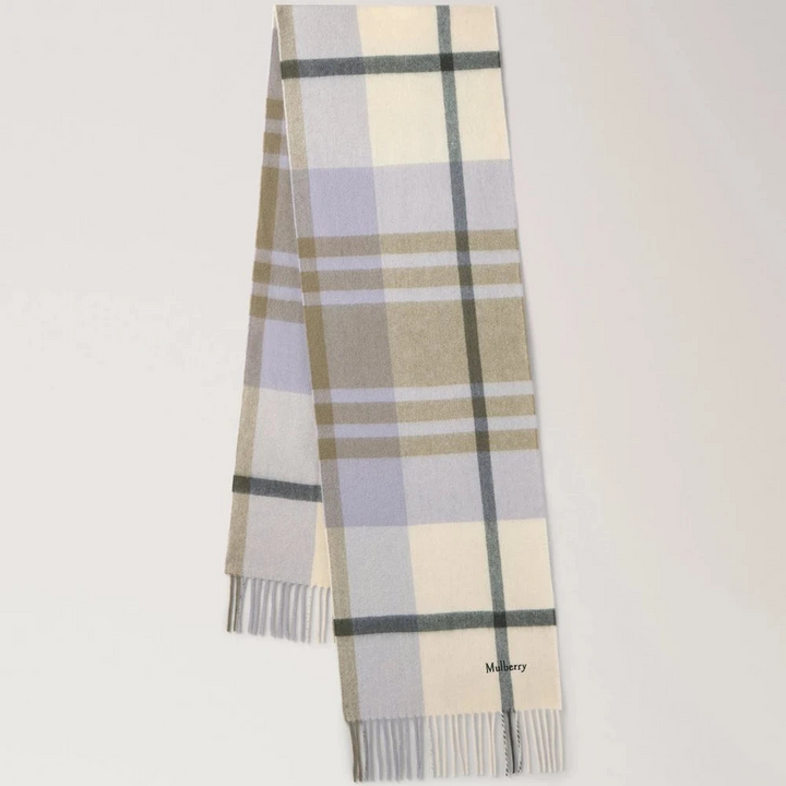 Mulberry Small Check Merino Wool Scarf Eggshell & Olive - Tørklæder - VS4319/890W563