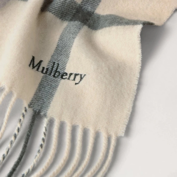 Mulberry Small Check Merino Wool Scarf Eggshell & Olive - Tørklæder - VS4319/890W563