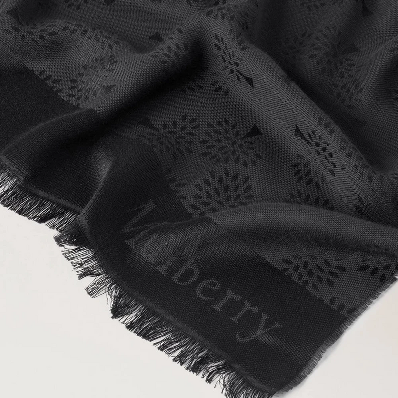 Mulberry Tree Rectangular Scarf Black Cotton Silk Blend