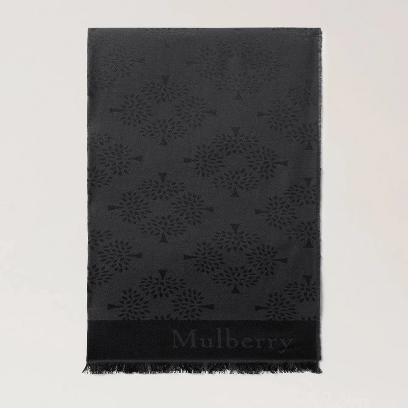 Mulberry Tree Rectangular Scarf Black Cotton Silk Blend