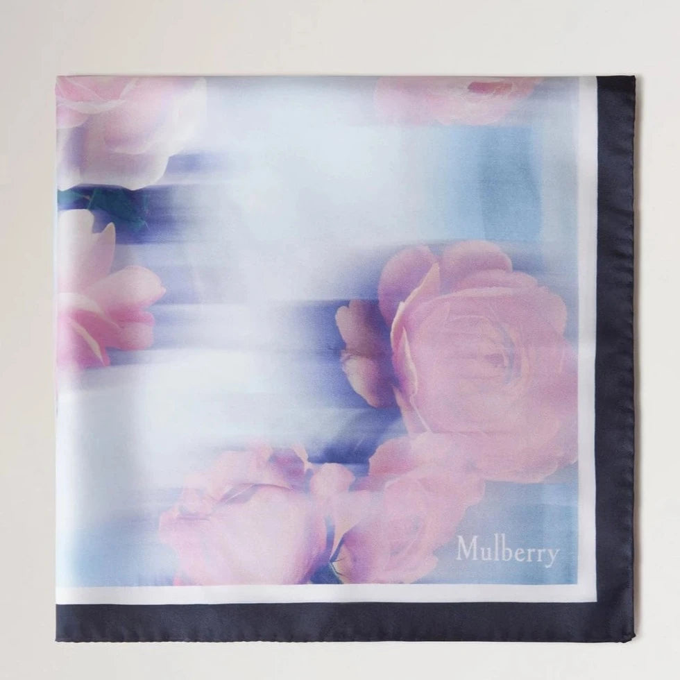 Mulberry Rose & Blue Border Square Scarf