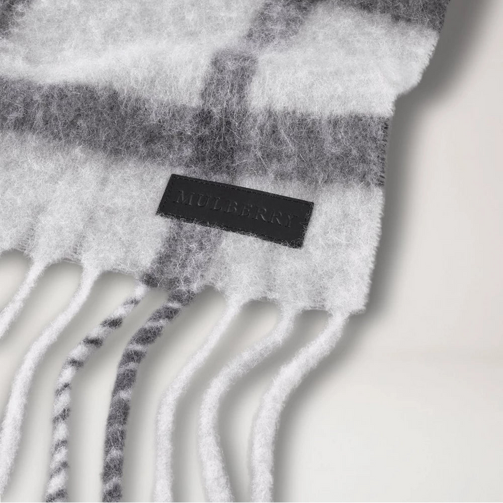 Mulberry Oversized Check Textured Scarf Foggy Grey Alpaca Blend – produktbillede 2