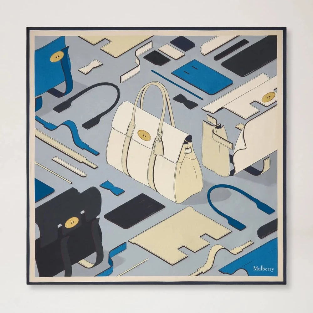 Mulberry Square Scarf - Bayswater Workshop Light Grey Silk Twill