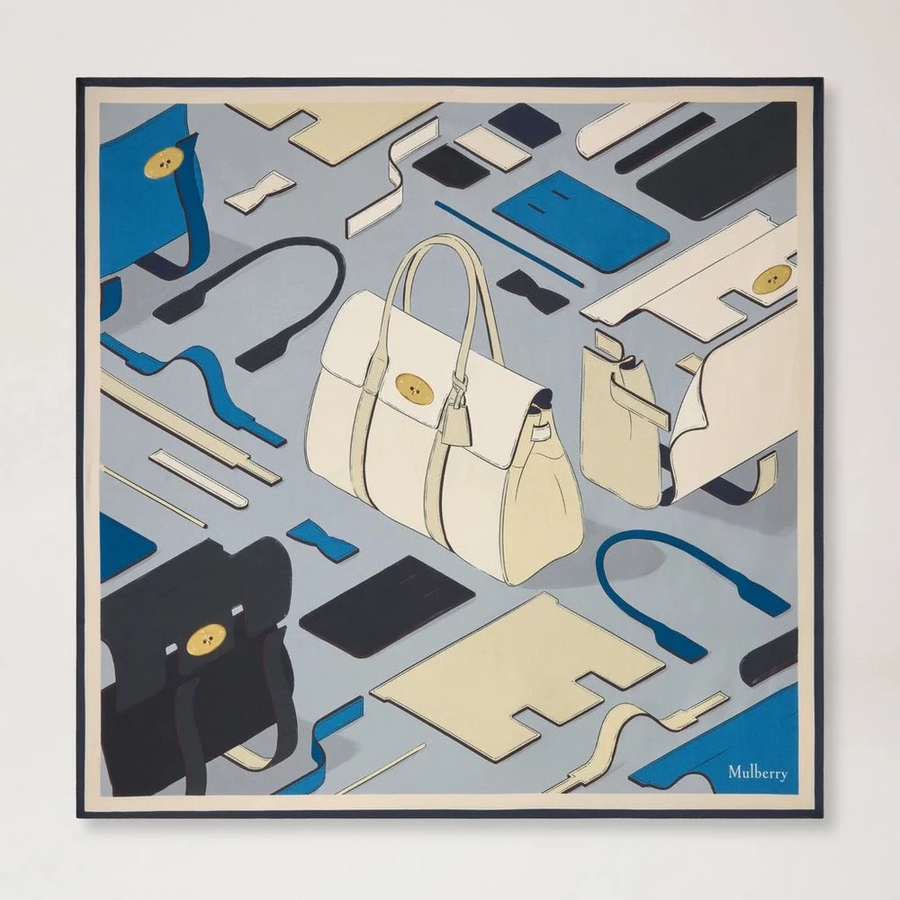 Mulberry Square Scarf - Bayswater Workshop Light Grey Silk Twill