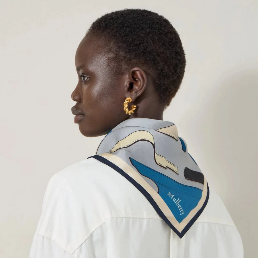 Mulberry Square Scarf - Bayswater Workshop Light Grey Silk Twill