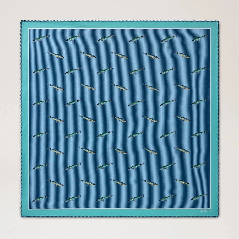 Mulberry Square Scarf - Fishing Lure Marina Blue Silk Twill