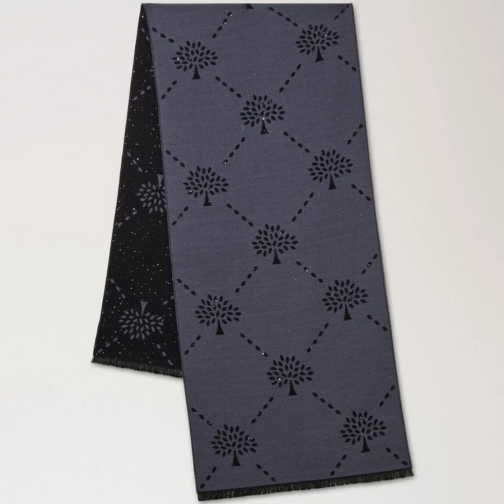 Mulberry Diamond Tree Jacquard Scarf - Sequin Foggy Grey & Black Wool – produktbillede 2