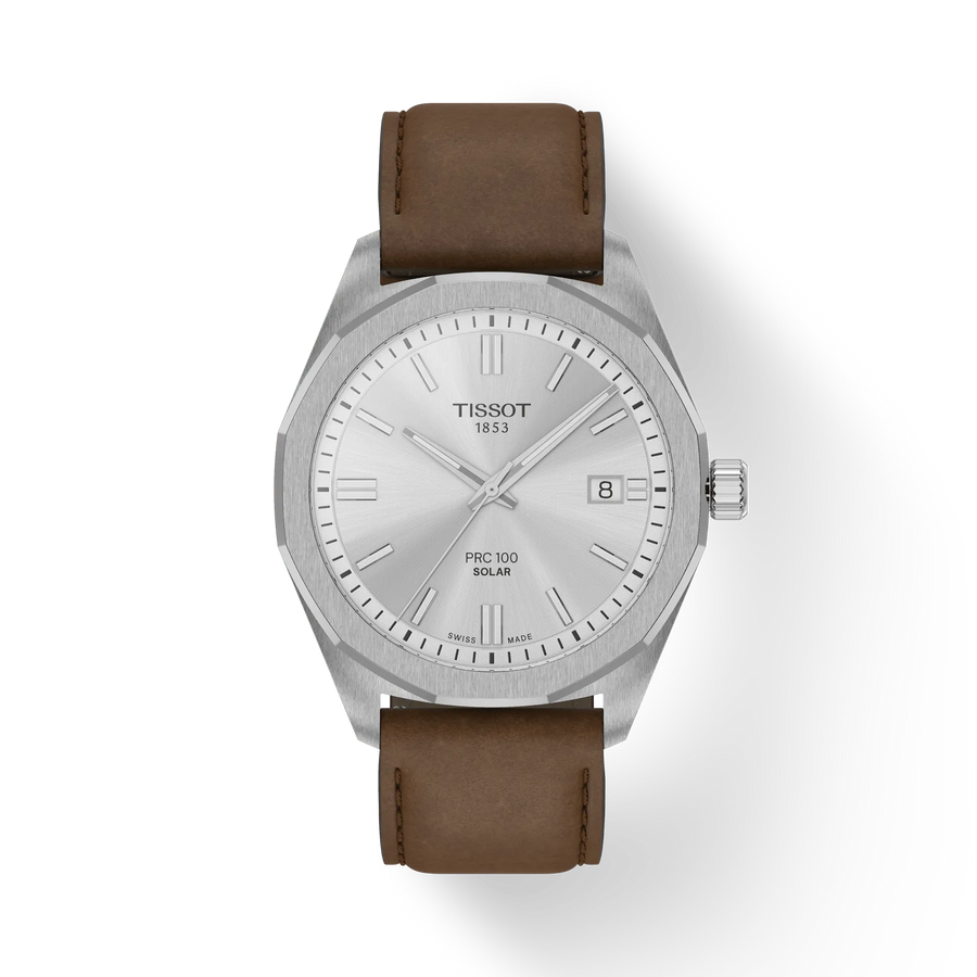 TISSOT PRC 100 SOLAR QUARTZ 39MM BRUN LÆDERREM
