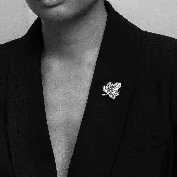 Flora Danica Rosenblad Sølv Broche – produktbillede 2