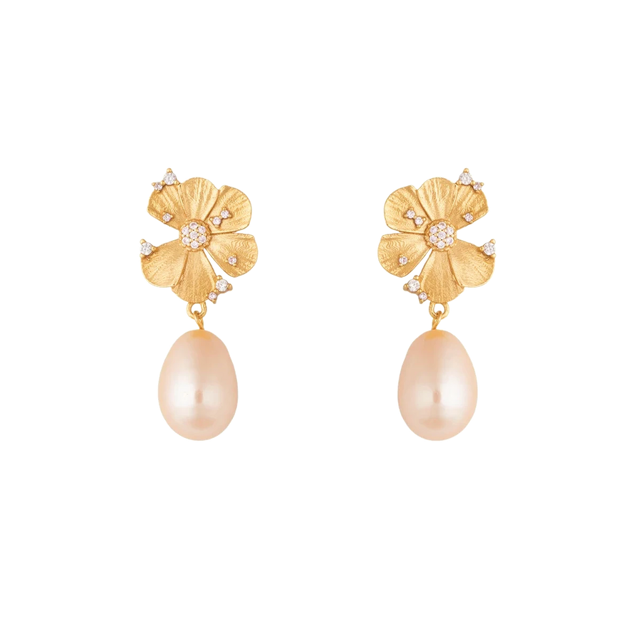 Vincent Venus Wildflower Øreringe Rosa Perle Forgyldt