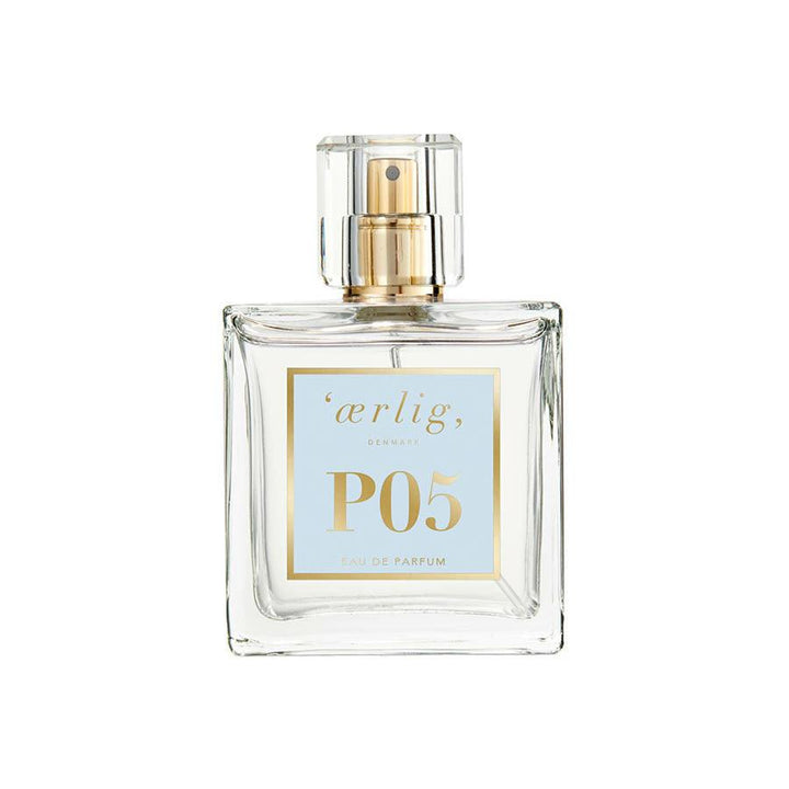 ærlig Eau de Parfume P05 100ml flakon med guld detalje, elegant og stilrent design. Model P05-1.