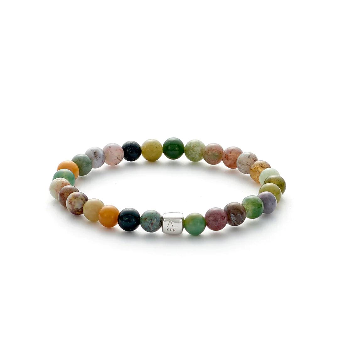 Alexander Lyngaard Armbånd Indian Agate 6mm med farverige agatperler på hvid baggrund. Model c00912-001
