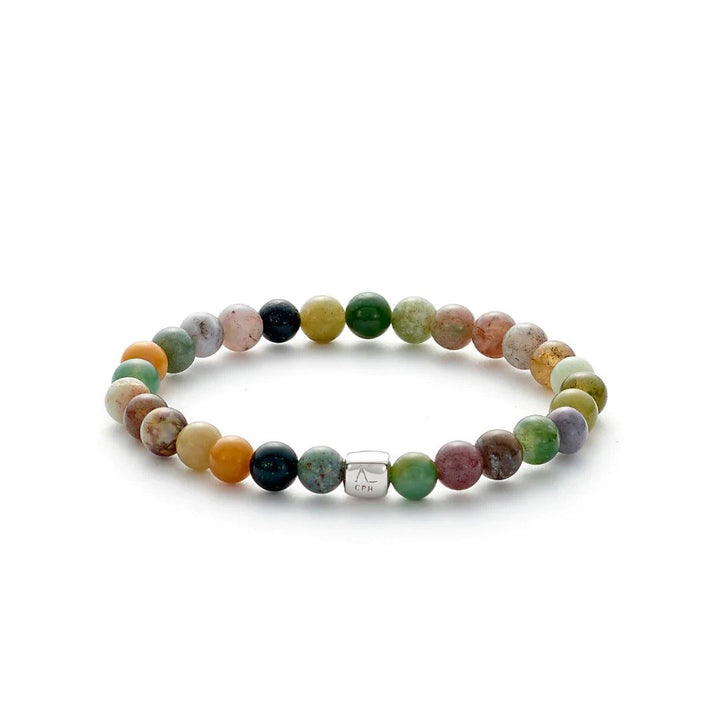 Alexander Lyngaard Armbånd Indian Agate 6mm med farverige agatperler på hvid baggrund. Model c00912-001