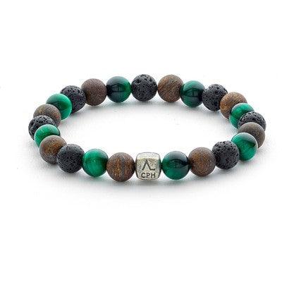 Alexander Lynggaard Armbånd Helsinki 8mm med grønne, brune og sorte perler samt sølvdetalje, Model c10470-001-1.