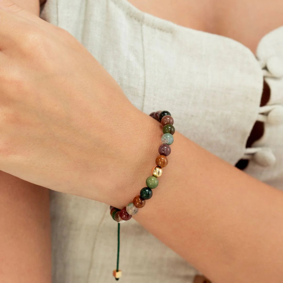 Alexander Lynggaard Armband Indian Agate Braided 6mm bæres på håndled, flerfarvede sten, Model B00192-1