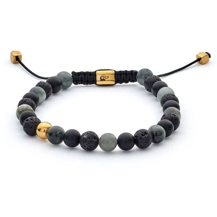 Alexander Lynggaard Armband Stockholm Braided 6mm med sorte, grå og guldperler i flettet snor. Model B00132-1