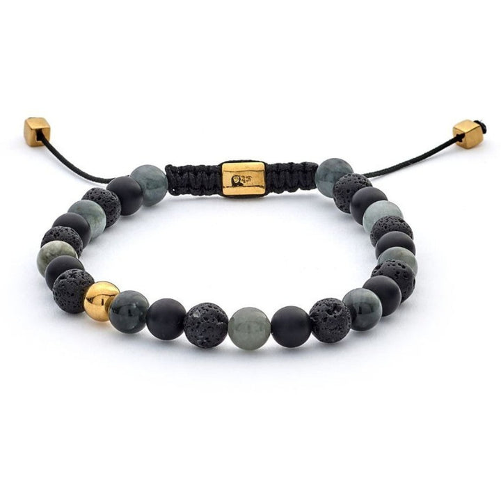 Alexander Lynggaard Armband Stockholm Braided 6mm med sorte, grå og guldperler i flettet snor. Model B00132-1