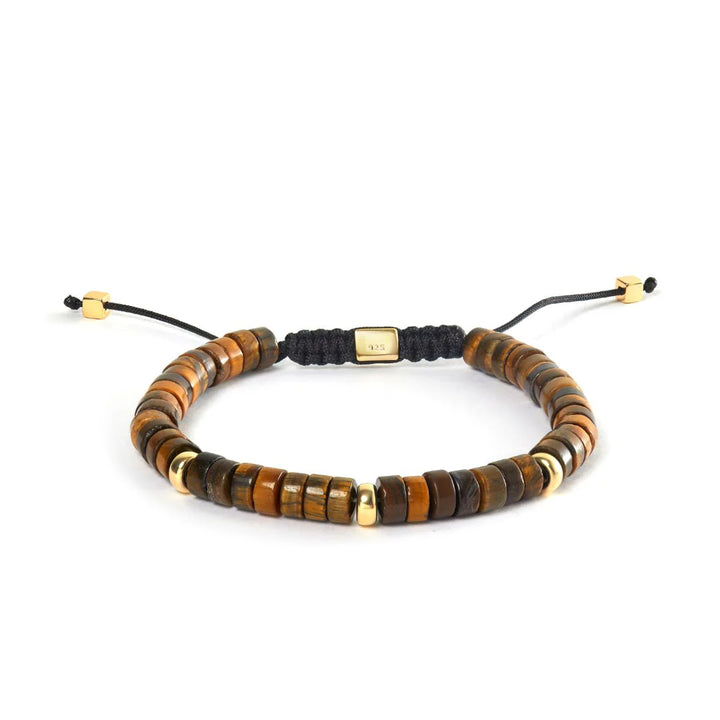Alexander Lynggaard Armbånd Tiger Eye Heishi Braided 6mm med brunlige tigerøjeperler og flettet sort snor. Model B00202-2
