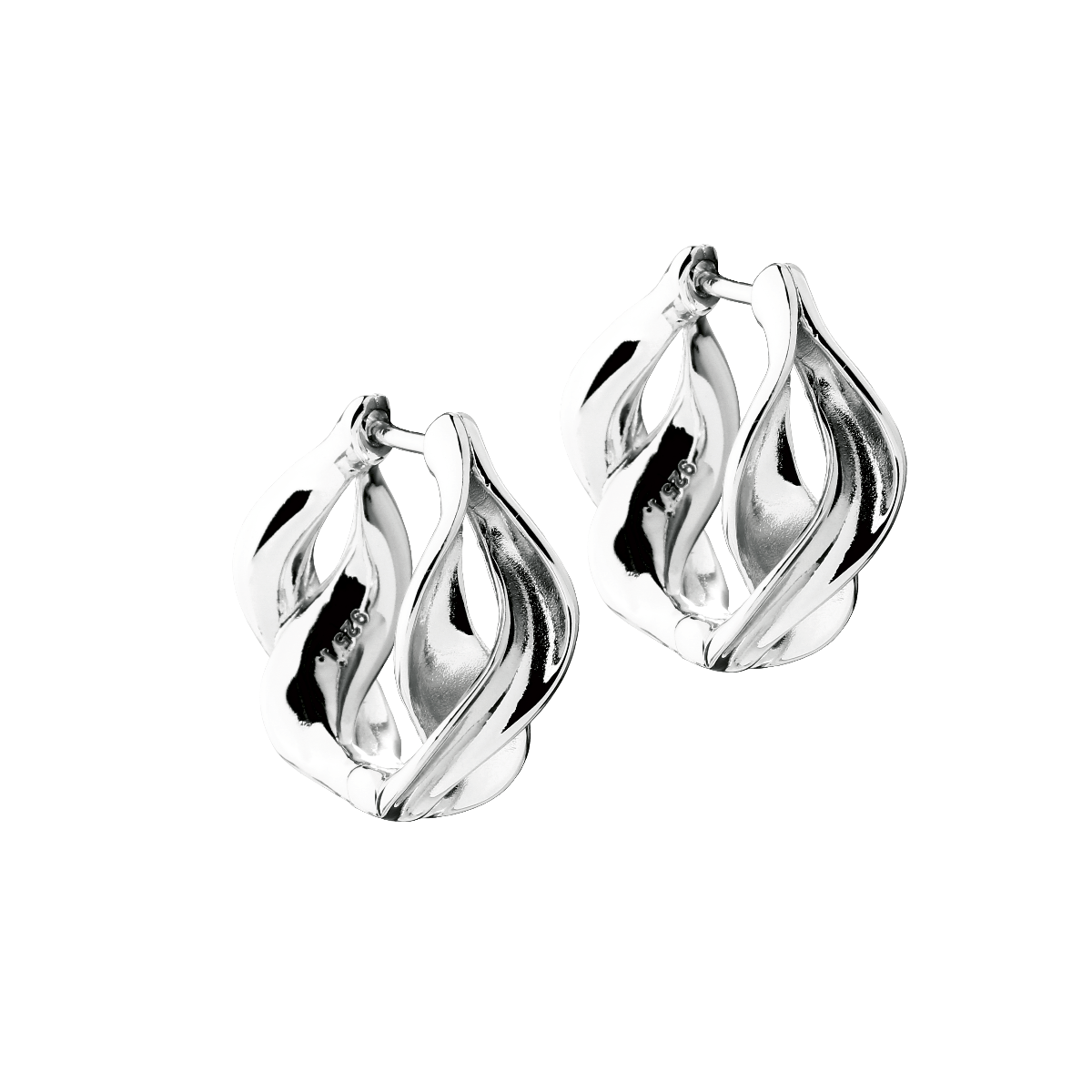 Aqua Dulce Curva Hoop i sølv, blanke creoler med snoet, organisk form. Model 6511-1