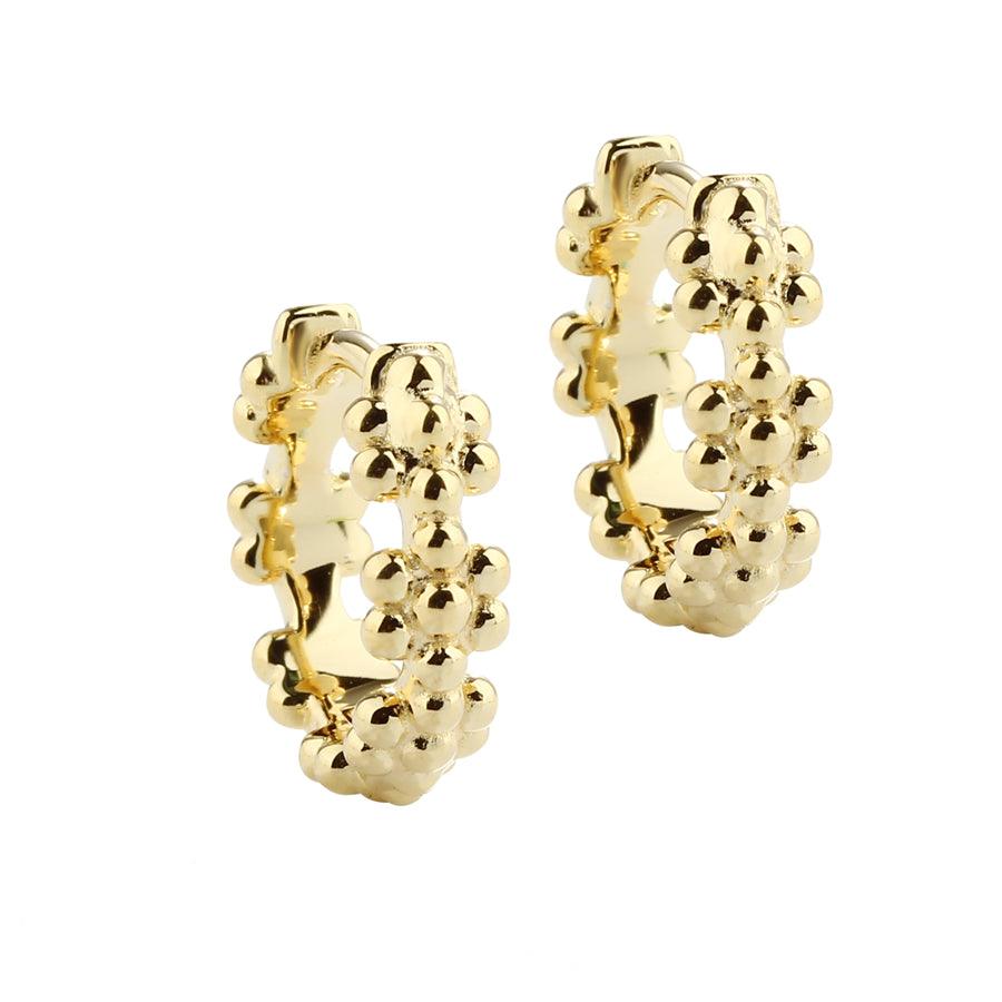 Aqua Dulce Lots of Flowers Hoop Forgyldt 15 mm, blanke forgyldte øreringe med blomstermønster. Model 5708-1