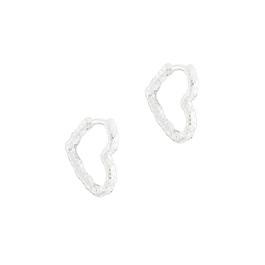 Aqua Dulce Love Me Heart Hoop sølv creoler i blank, struktureret overflade, Model 5933-5933-1