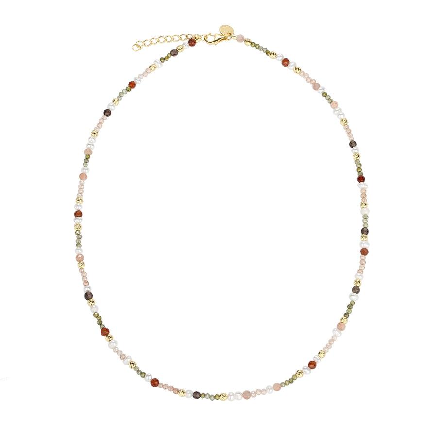 Aqua Dulce Olive Garden halskæde sølvforgyldt med flerfarvede perler, elegant design. Model 4937-4937-1