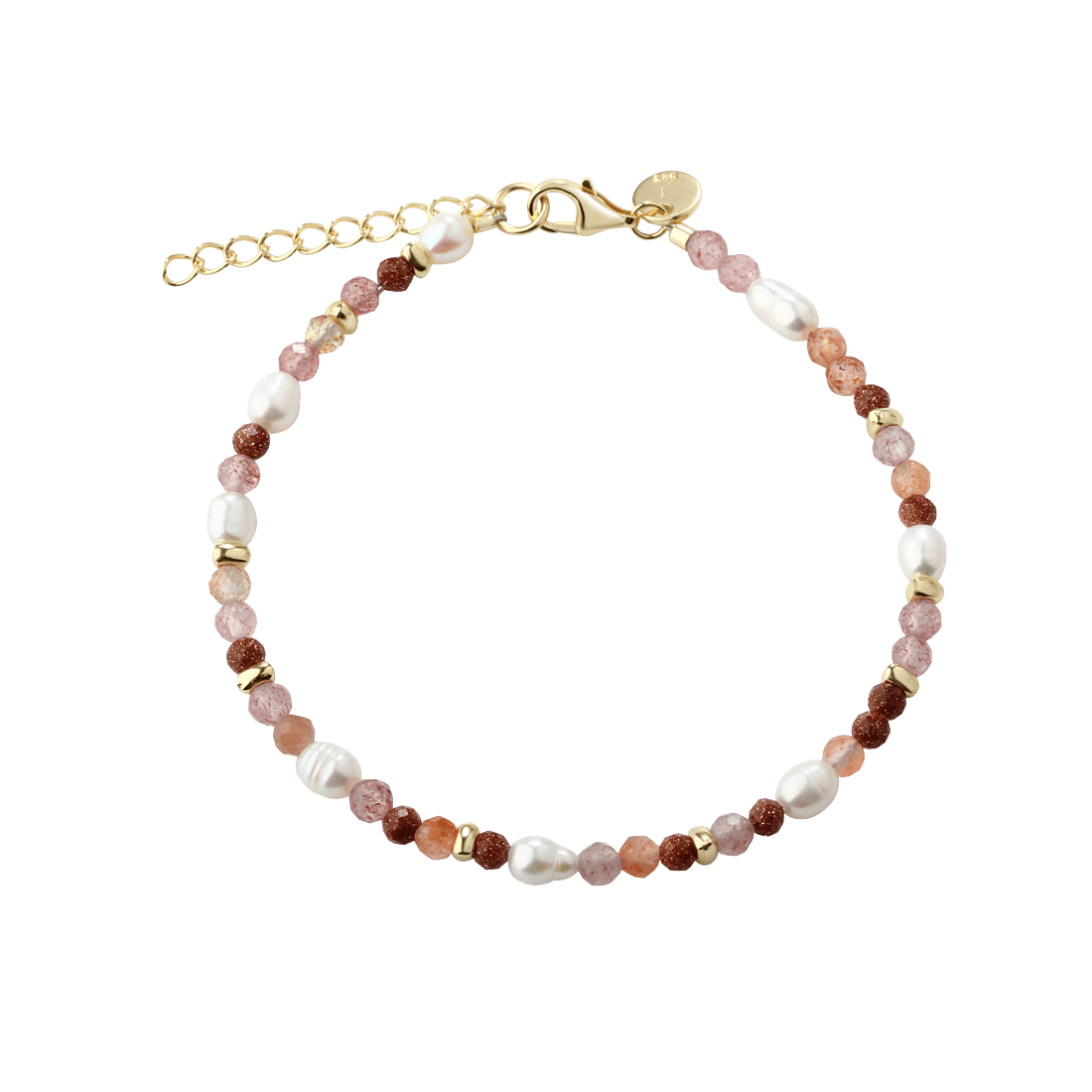 Aqua Dulce Peachy armbånd i forgyldt sølv med ferskvandsperler og rosa sten, Model 6250-1.