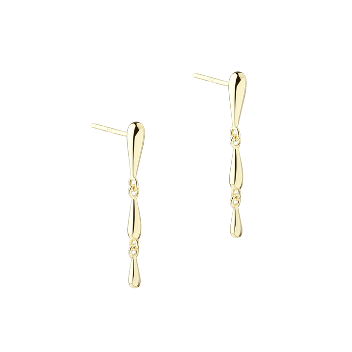 Aqua Dulce Shiny Drop long øreringe i forgyldt sølv, elegant design med tre blanke dråber. Model 6176-1