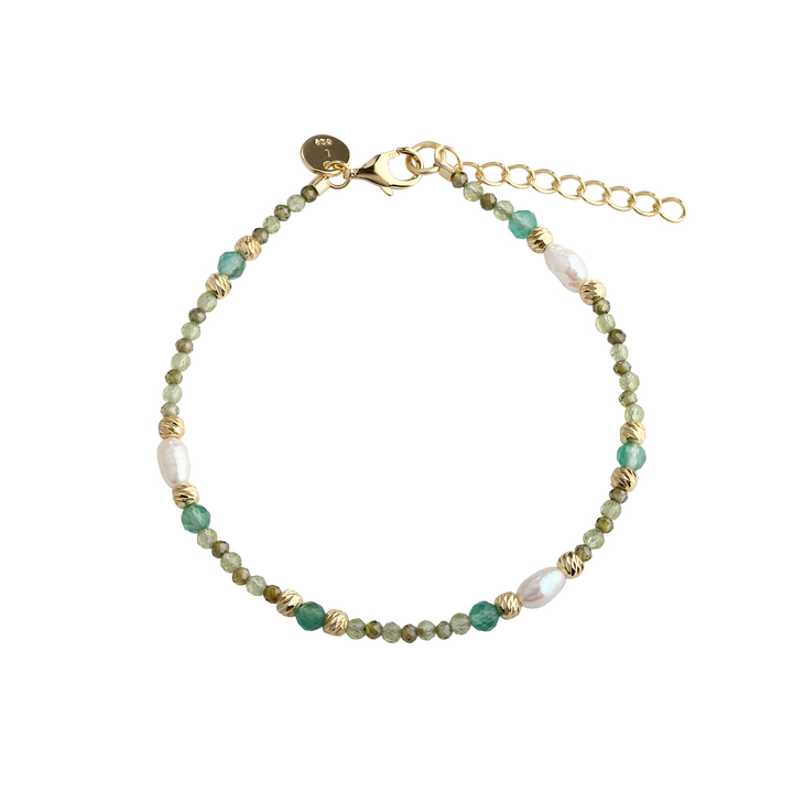 Aqua Dulce Verde Simple Armbånd i Forgyldt, elegant armbånd med grønne perler og forgyldte detaljer. Model 6705-1