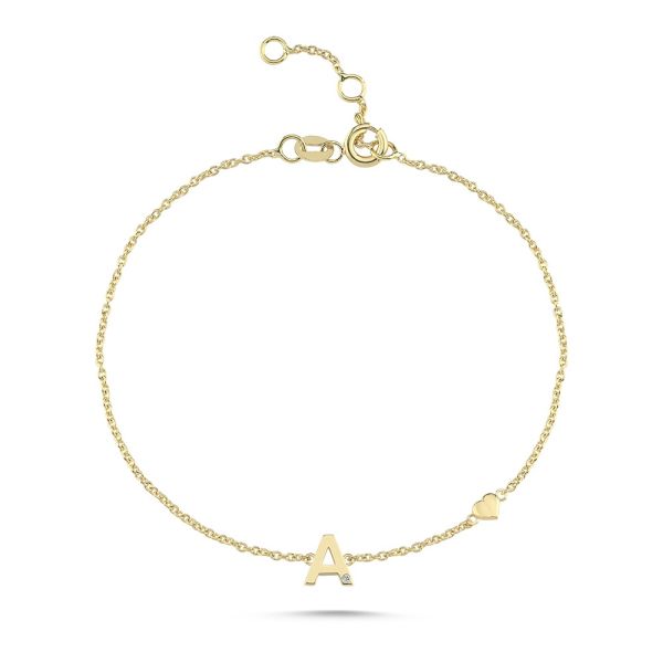Nuran Bogstav Armbånd A-W – 14 Karat Guld m. Diamant – B2200RG-0005-001