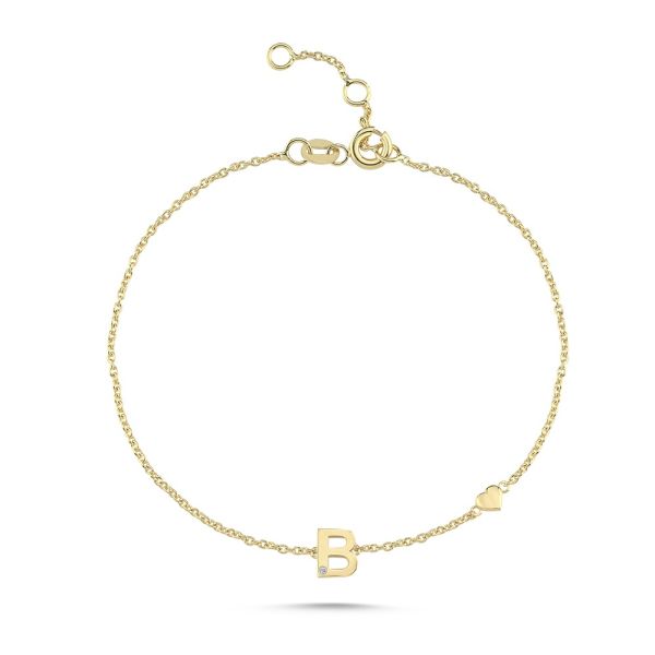 Nuran Bogstav Armbånd A-W – 14 Karat Guld m. Diamant – produktbillede 2