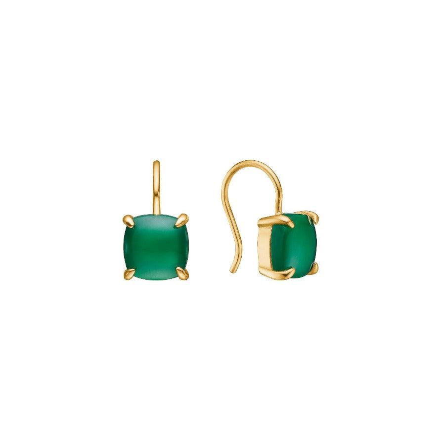 carre-oreringe med grøn agat, elegante guldøreringe med firkantet grøn sten, Model FH4350GR-FH4350GR-1