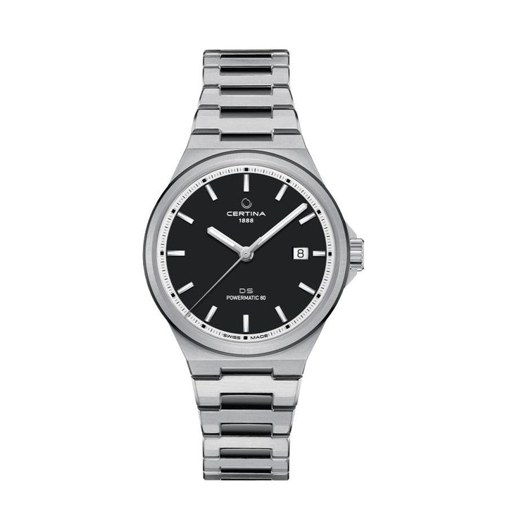 Certina DS-7 Powermatic 80 antracit PVD belægning 39mm herreur med sort urskive og stållænke. Model C0434072206100