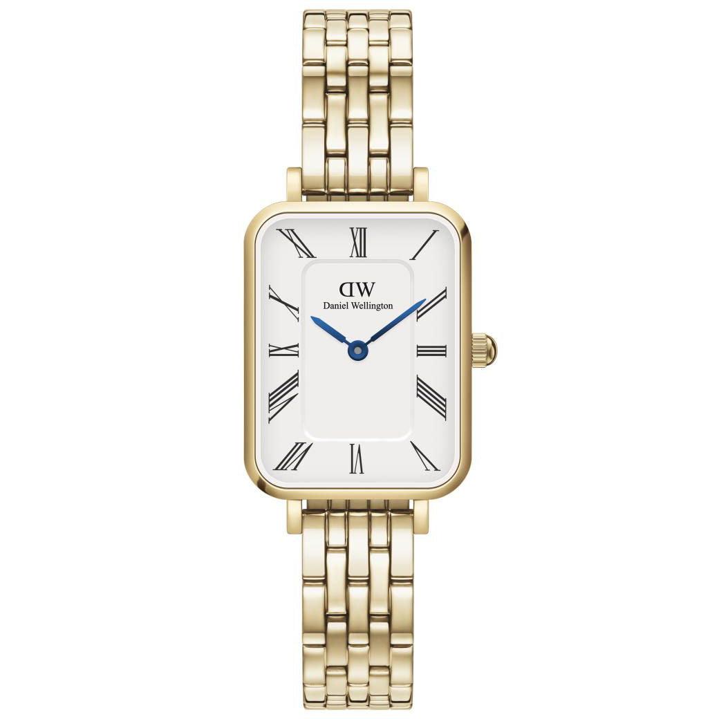Daniel Wellington Quadro Roman firkantet dameur med guldfarvet lænke og hvid urskive, Model ADW00100688