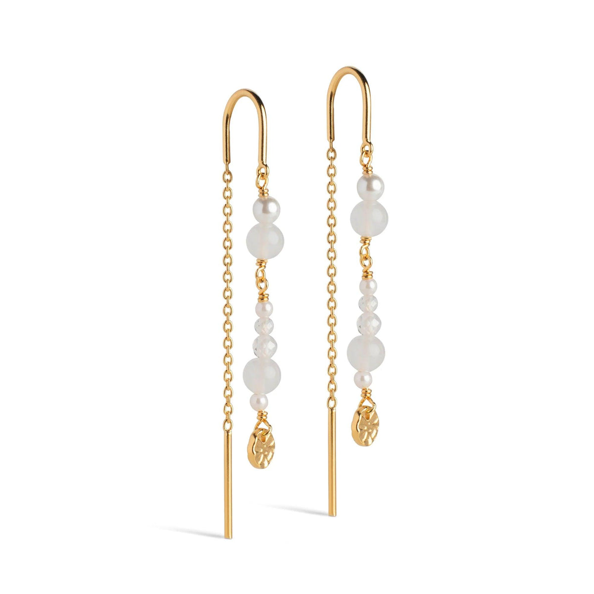 enamel-sofia-earings-white-and-pearls elegante ørekæder i guld med hvide perler, Model E282G WHITE